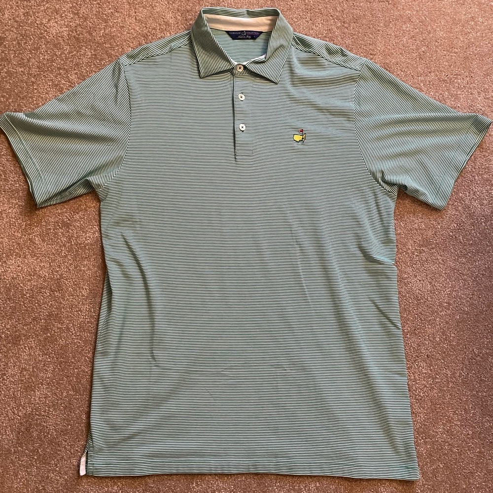 Men's Clubhouse Collection Large The Masters Golf Polo Shirt Green/White stripe